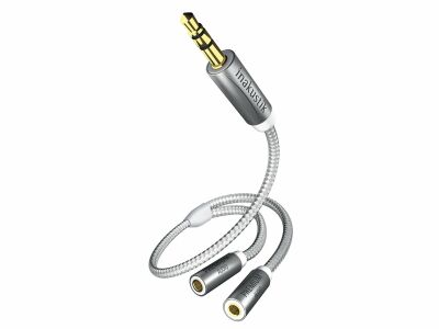 Inakustik Premium Audioadapter (3.5 mm Klinken-Stecker -&gt; 2x 3.5 mm Klinken-Buchse, Weiss/Silber)