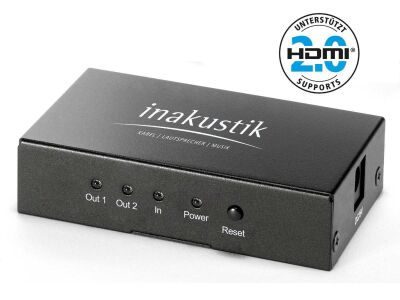 Inakustik Premium HDMI 2.0 Splitter (1x HDMI-Stecker -> 2x HDMI-Buchsen, Schwarz)